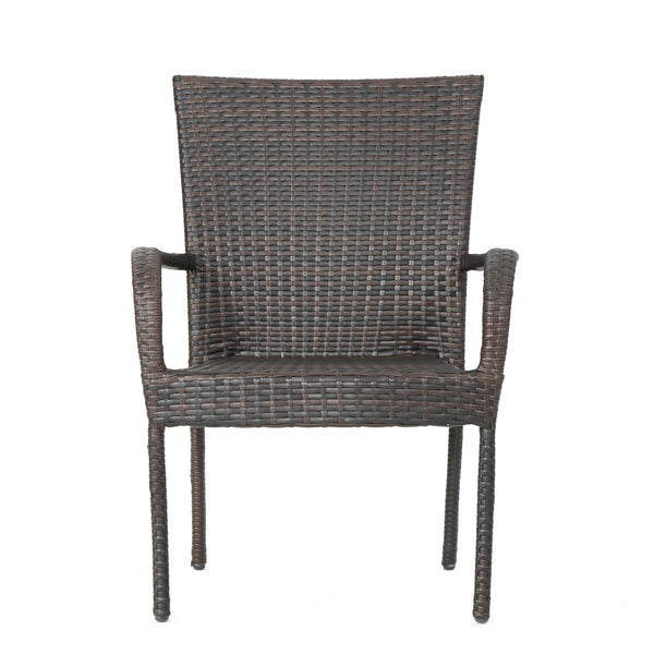 English Elm Christopher Knight Home® - 42135.00BR-1(3pcs) PE Rattan Stackable Dining Chairs Set with Iron Frame, Durable Woven Outdoor Seating Brown N762P421353D