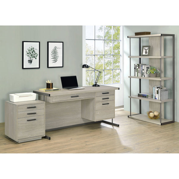 English Elm Loomis White Washed Grey 3-Drawer File Cabinet — Rustic Modern Accent with Tufted Tuxedo Arm, Plush Comfort B062P344974