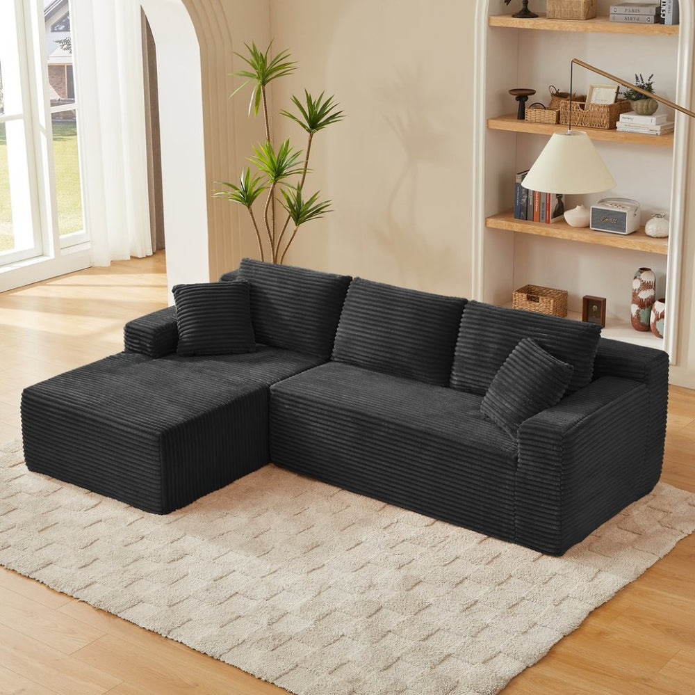 English Elm L-shaped Corduroy Cloud Sectional Deep Seat Modular Sofa for Living Room or Bedroom W2339S00116