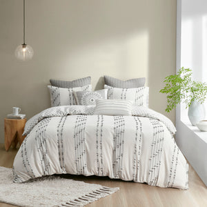 English Elm Full/Queen Kara Cotton Jacquard Duvet Cover Set – OEKO-TEX, button closure, ties, global striped & diamond design Ivory 11.81 L x 9.84 W x 5.51 H B03596505