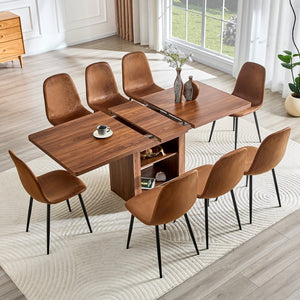 English Elm Expandable Walnut Mdf Dining Set with 8 Techno Fabric Chairs for Modern Homes W1151S04711