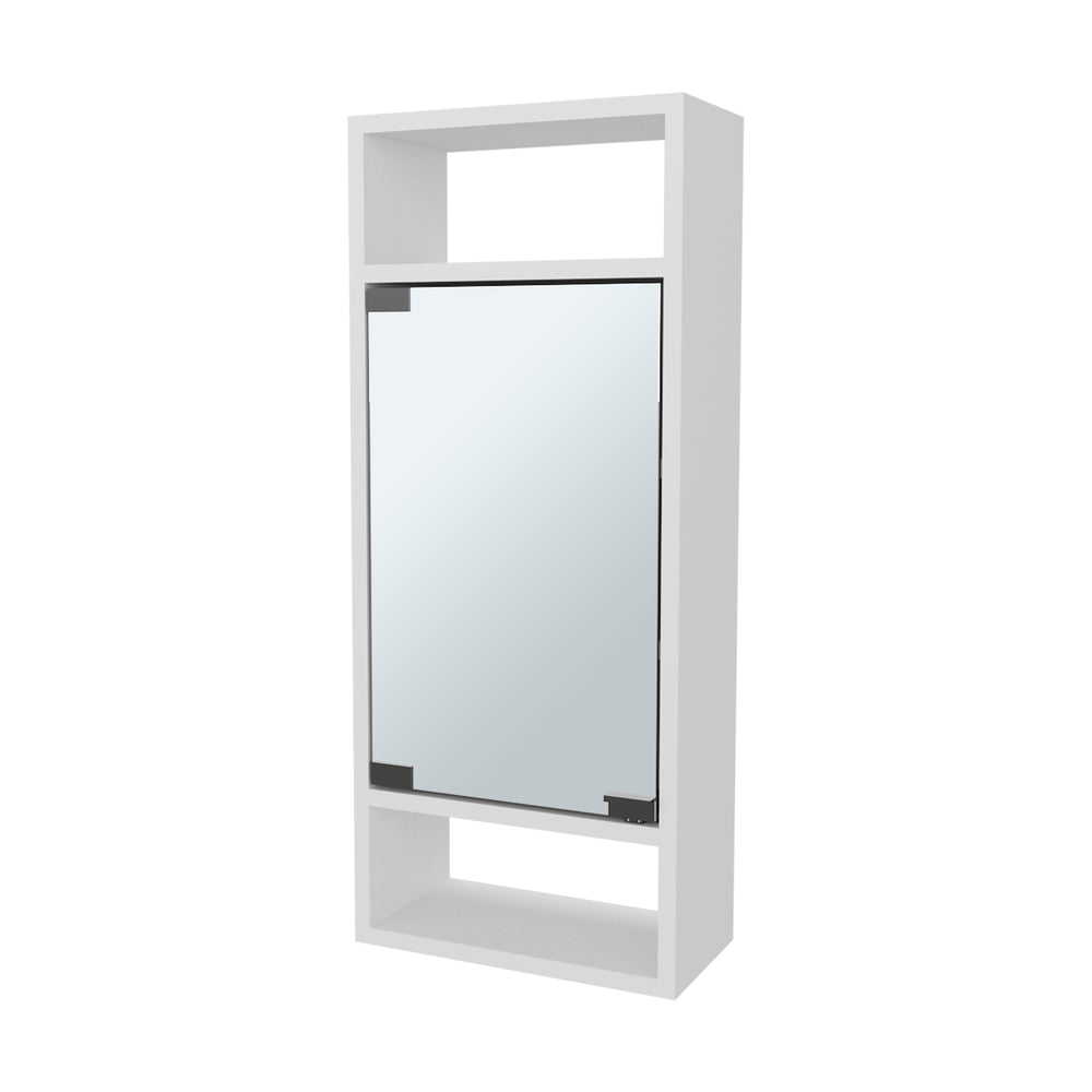 English Elm FM Pinedale Medicine Cabinet with Mirrored Door and Open Shelves, Wall-Mounted Scratch-Resistant Storage White 33.46 L x 16.93 W x 4.33 H B128P301386