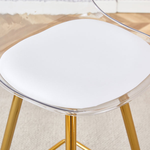 English Elm Modern White+Gold Upholstered Bar Chair with Metal Legs — Compact Water-Resistant PU Seating for Kitchen, Dining, Terrace (Easy Assembly) W1151P154368