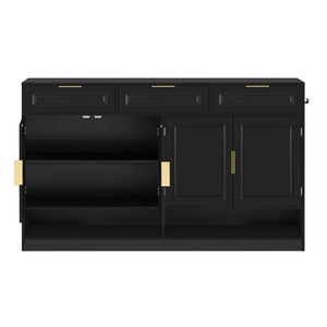 English Elm U-Style Farmhouse Sideboard With 3 Drawers & 4 Doors, Stylish Buffet For Dining Room & Entryway Storage N711P345213B-GIGA