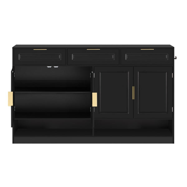 English Elm U-Style Farmhouse Sideboard With 3 Drawers & 4 Doors, Stylish Buffet For Dining Room & Entryway Storage N711P345213B-GIGA