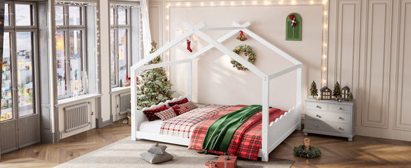 English Elm Queen House Frame Floor Bed Solid Pine Montessori Low Profile Kids Bedroom Light White W1580P387847