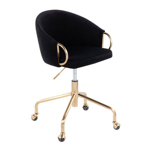 English Elm Task Chair with Black Velvet Seat and Glam Metal Base for Home Office Gold+Black B202P474175