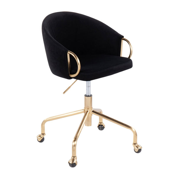 English Elm Task Chair with Black Velvet Seat and Glam Metal Base for Home Office Gold+Black B202P474175