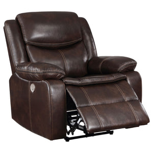 English Elm Salerno Faux Leather Power Recliner Club Chair with Usb Port and Accent Stitching Dark Brown B062P451789