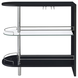 English Elm Karinna Sleek Black High-Gloss 2-Tier Bar Table with Glass Shelf Modern Storage & Display Accent B062P331041