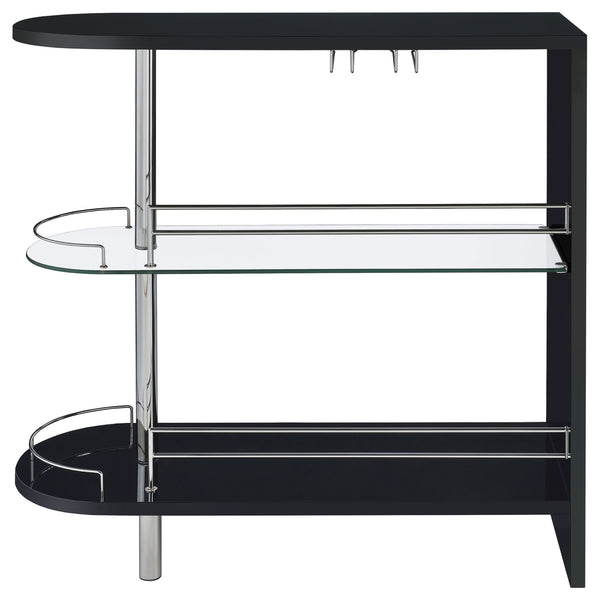 English Elm Karinna Sleek Black High-Gloss 2-Tier Bar Table with Glass Shelf Modern Storage & Display Accent B062P331041
