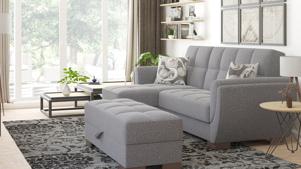 English Elm Primenest Skyhaven Convertible Chaise Lounge With Storage & Sleeper - Modern Gray Chenille Comfort B030P303523-GIGA