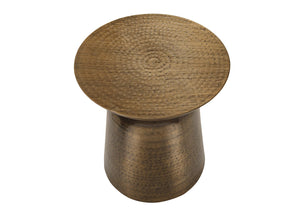 English Elm Accent Table, Hand-Crafted Copper Drum Design – Modern, Compact Nightstand For Stylish Living Spaces B2710P219449