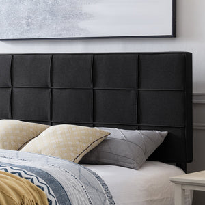 English Elm Christopher Knight Home® - Queen Tufted Linen Headboard with Piped Edges, Adjustable Height 48.5–53", Modern Waffle Stitch Plush Black 66868.00BLK