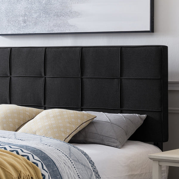 English Elm Christopher Knight Home® - Queen Tufted Linen Headboard with Piped Edges, Adjustable Height 48.5–53", Modern Waffle Stitch Plush Black 66868.00BLK