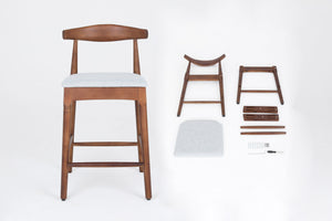 English Elm Mid-Century Solid Wood 24" Counter Stools with Upholstered High-Rebound Seat and Curved Backrest, Set of 2 LIGHT GREY,Walnut W2812P269437