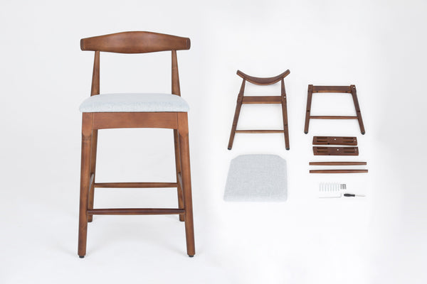 English Elm Mid-Century Solid Wood 24" Counter Stools with Upholstered High-Rebound Seat and Curved Backrest, Set of 2 LIGHT GREY,Walnut W2812P269437