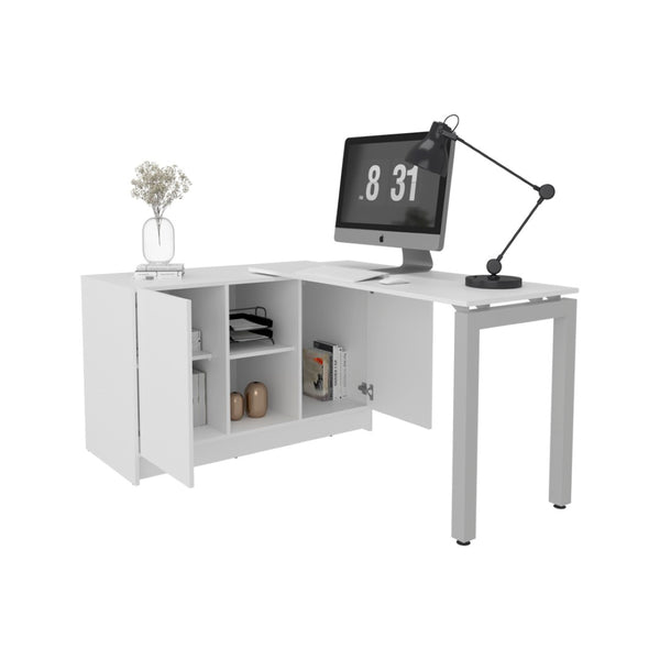 English Elm Beattie Rotating Cabinet L-shaped Workstation Desk for Small Space Home Offices B092S00304