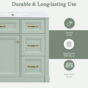 English Elm 36 Inch Bathroom Vanity With Ceramic Sink, Soft-Close Drawers, And Adjustable Storage For Modern Elegance N725P336549F
