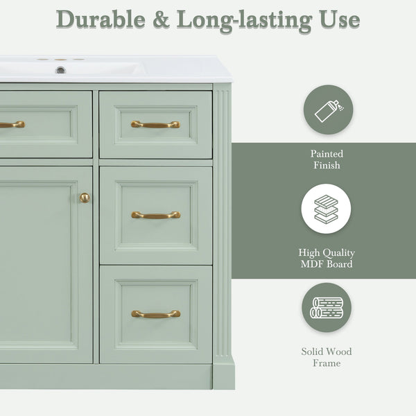 English Elm 36 Inch Bathroom Vanity With Ceramic Sink, Soft-Close Drawers, And Adjustable Storage For Modern Elegance N725P336549F