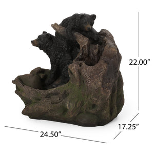 English Elm Christopher Knight Home® - 22.0" Weather-Resistant DATONA Fountain with Bears on Log, Underwater Lights & Pump for Patio Serenity 71778.00LBLK