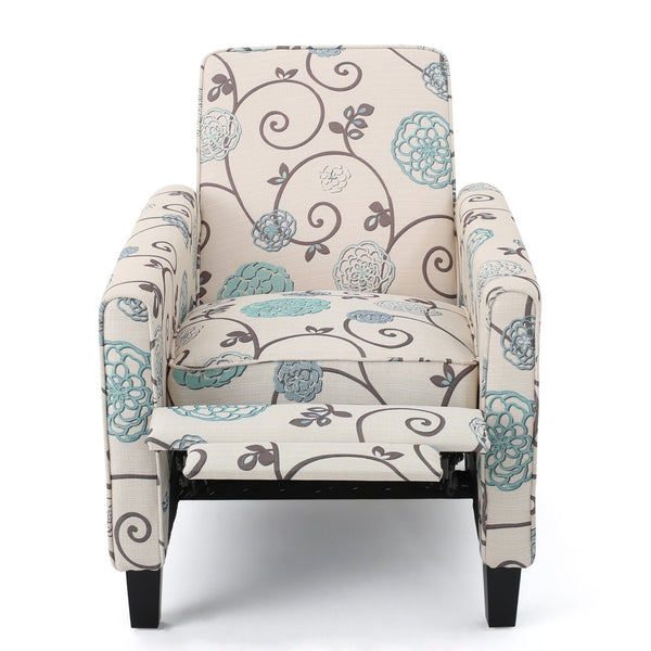 English Elm 27.5" Floral Push Back Recliner Beech Wood Legs Polyester Upholstered Lounge Armchair N763P410540K