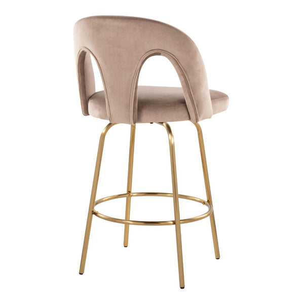 English Elm Fixed-height Swivel Counterstools with White Upholstery Gold Footrest Set of 2 Taupe B202S01790