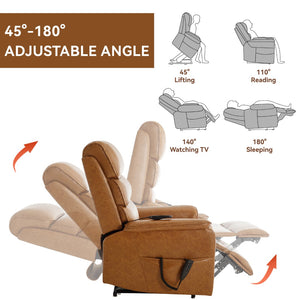 English Elm Dual Motor Power Lift Recliner with Massage Heat and 180 Degree Brown Lounge Chair Yellow Brown W1803S00061