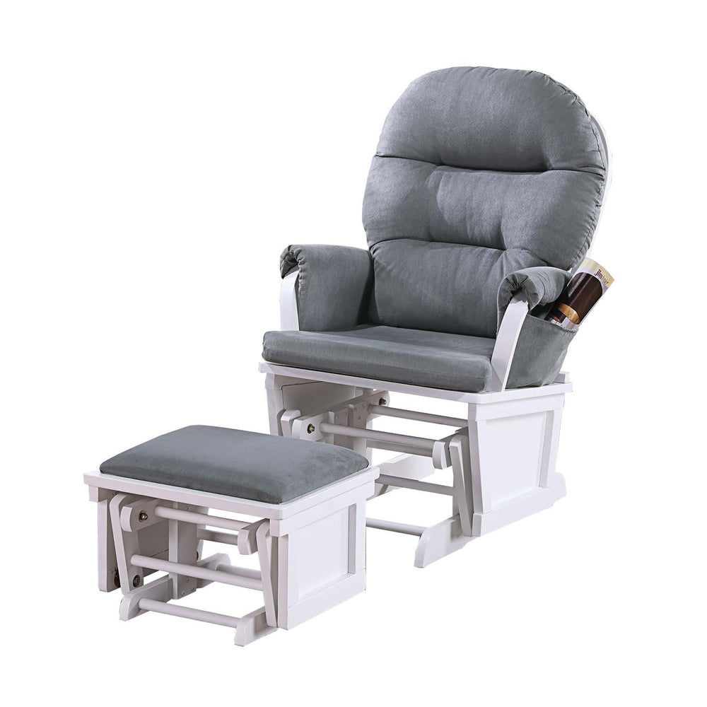 English Elm Glider Gray Microfiber Reclining Chair with Ottoman - Luxurious Smooth Gliding, Solid Wood Base, Pocket B011P375971