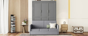 English Elm Queen Murphy Bed with Linen Cushion Sofa Folds Flat for Studio or Guest Room Gray LP000891AAE-1