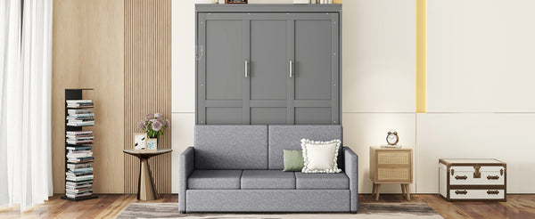 English Elm Queen Murphy Bed with Linen Cushion Sofa Folds Flat for Studio or Guest Room Gray LP000891AAE-1