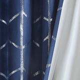 Intelligent Design Raina Casual Total Blackout Metallic Print Grommet Top Curtain Panel ID40-1810 Navy/Silver