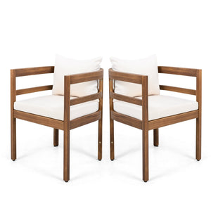 English Elm Outdoor Acacia Wood Dining Chairs with Cushioned Seats Patio Set of 2 Brown N768P362954B