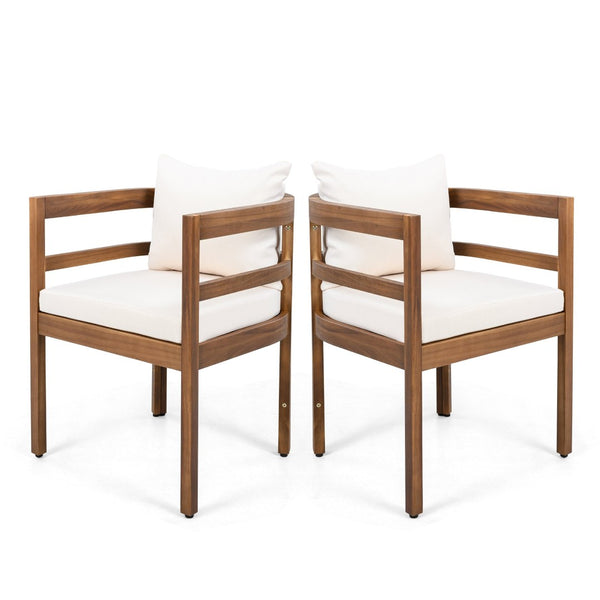 English Elm Outdoor Acacia Wood Dining Chairs with Cushioned Seats Patio Set of 2 Brown N768P362954B