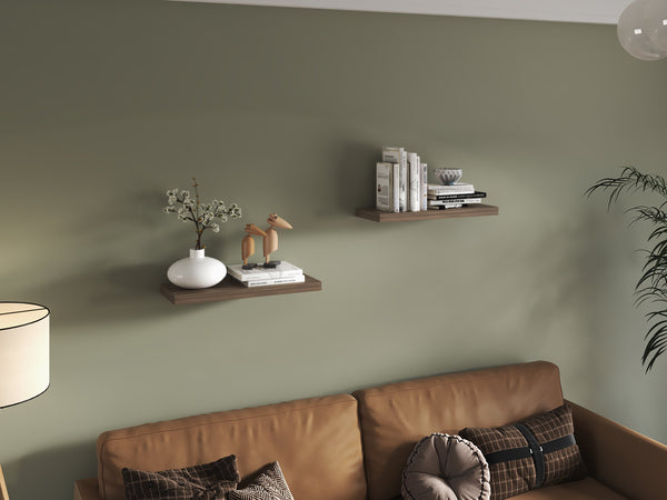 English Elm Ecco Floating Wall Shelves Set of 2 — Sleek Hidden Bracket Design, Sturdy Display & Space-Saving Storage Mahogany 32 L x 11 W x 4 H B200P240259