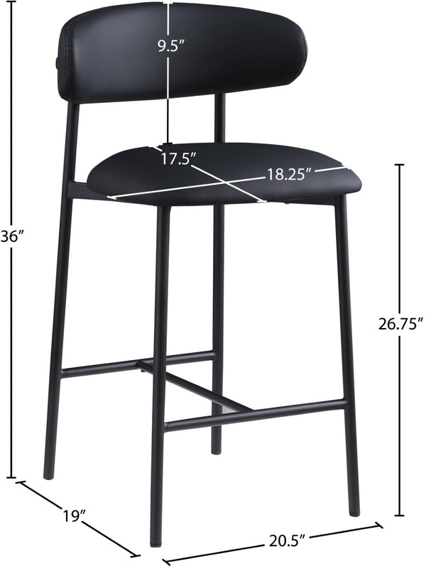 Meridian Furniture Lupita Vegan Leather Counter Stool with Metal Frame for Modern Kitchen Island or Bar Seating Black Style B 996Black-C