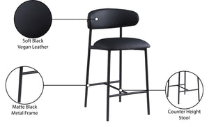 Meridian Furniture Lupita Vegan Leather Counter Stool with Metal Frame for Modern Kitchen Island or Bar Seating Black Style B 996Black-C