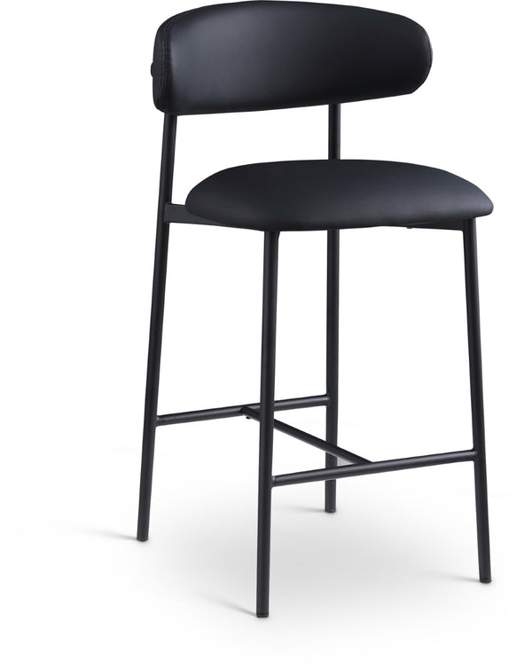 Meridian Furniture Lupita Vegan Leather Counter Stool with Metal Frame for Modern Kitchen Island or Bar Seating Black Style B 996Black-C