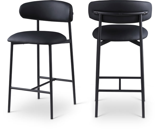 Meridian Furniture Lupita Vegan Leather Counter Stool with Metal Frame for Modern Kitchen Island or Bar Seating Black Style B 996Black-C