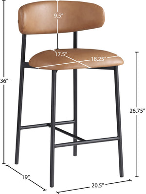 Meridian Furniture Lupita Vegan Leather Counter Stool with Metal Frame for Modern Kitchen Island or Bar Seating Cognac Style B 996Cognac-C