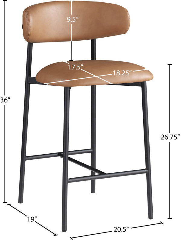 Meridian Furniture Lupita Vegan Leather Counter Stool with Metal Frame for Modern Kitchen Island or Bar Seating Cognac Style B 996Cognac-C