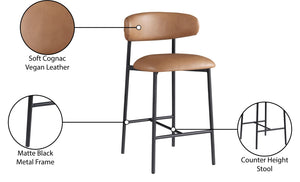 Meridian Furniture Lupita Vegan Leather Counter Stool with Metal Frame for Modern Kitchen Island or Bar Seating Cognac Style B 996Cognac-C