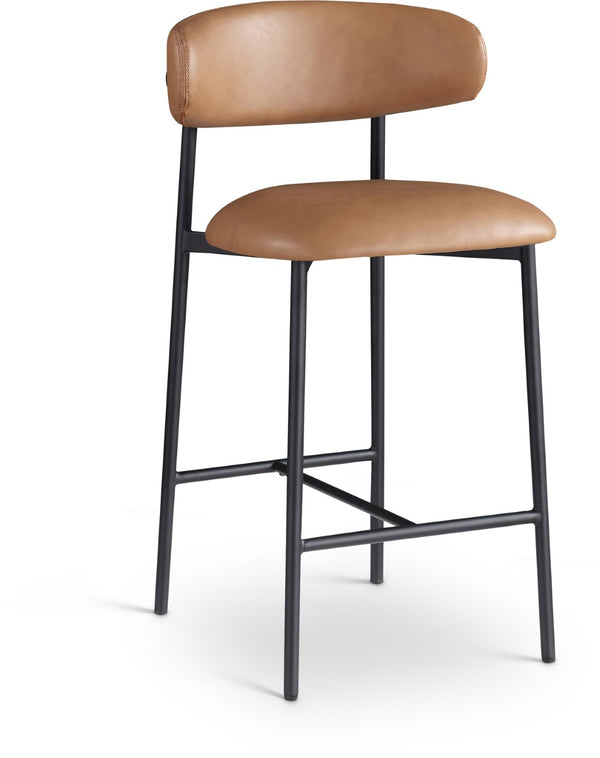 Meridian Furniture Lupita Vegan Leather Counter Stool with Metal Frame for Modern Kitchen Island or Bar Seating Cognac Style B 996Cognac-C