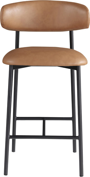 Meridian Furniture Lupita Vegan Leather Counter Stool with Metal Frame for Modern Kitchen Island or Bar Seating Cognac Style B 996Cognac-C