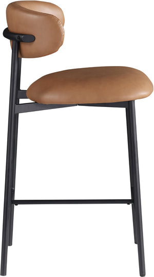 Meridian Furniture Lupita Vegan Leather Counter Stool with Metal Frame for Modern Kitchen Island or Bar Seating Cognac Style B 996Cognac-C