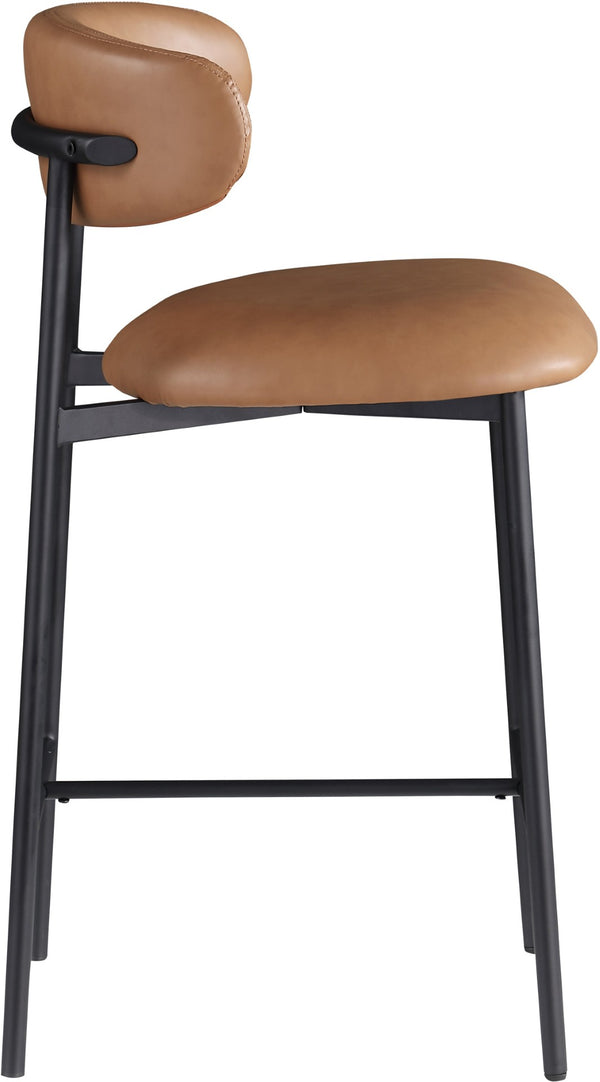 Meridian Furniture Lupita Vegan Leather Counter Stool with Metal Frame for Modern Kitchen Island or Bar Seating Cognac Style B 996Cognac-C