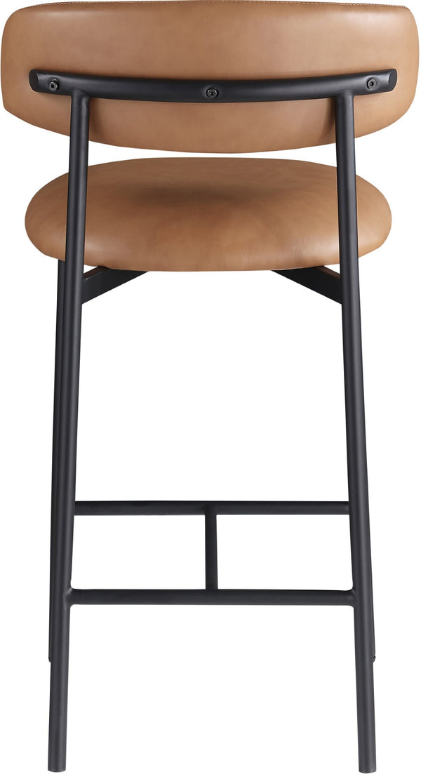 Meridian Furniture Lupita Vegan Leather Counter Stool with Metal Frame for Modern Kitchen Island or Bar Seating Cognac Style B 996Cognac-C