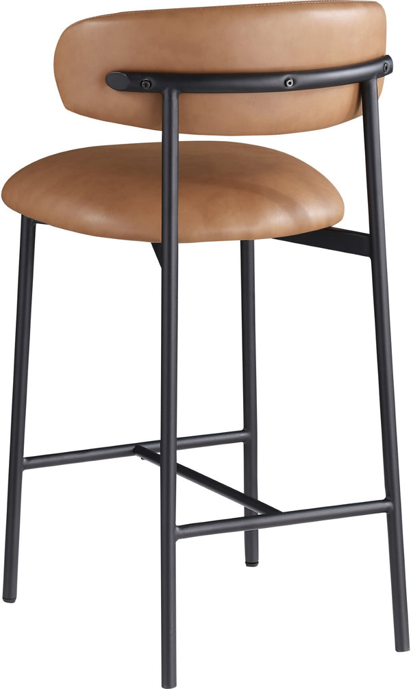 Meridian Furniture Lupita Vegan Leather Counter Stool with Metal Frame for Modern Kitchen Island or Bar Seating Cognac Style B 996Cognac-C