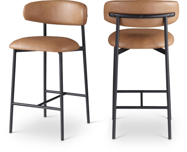 Meridian Furniture Lupita Vegan Leather Counter Stool with Metal Frame for Modern Kitchen Island or Bar Seating Cognac Style B 996Cognac-C