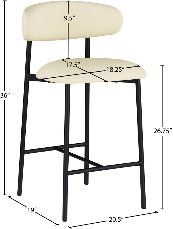 Meridian Furniture Lupita Vegan Leather Counter Stool with Metal Frame for Modern Kitchen Island or Bar Seating Cream Style B 996Cream-C